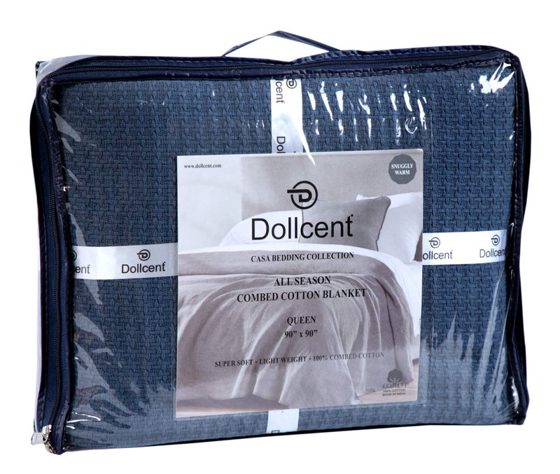 DOLLCENT 100% Cotton Queen Size Blanket for Bed, Premium Soft Combed Lightweight Blankets, Washed Breathable Cozy Bed Throw Blanket, Navy Queen Cotton Blankets for All Season: Navy (90"x90") - Image 4